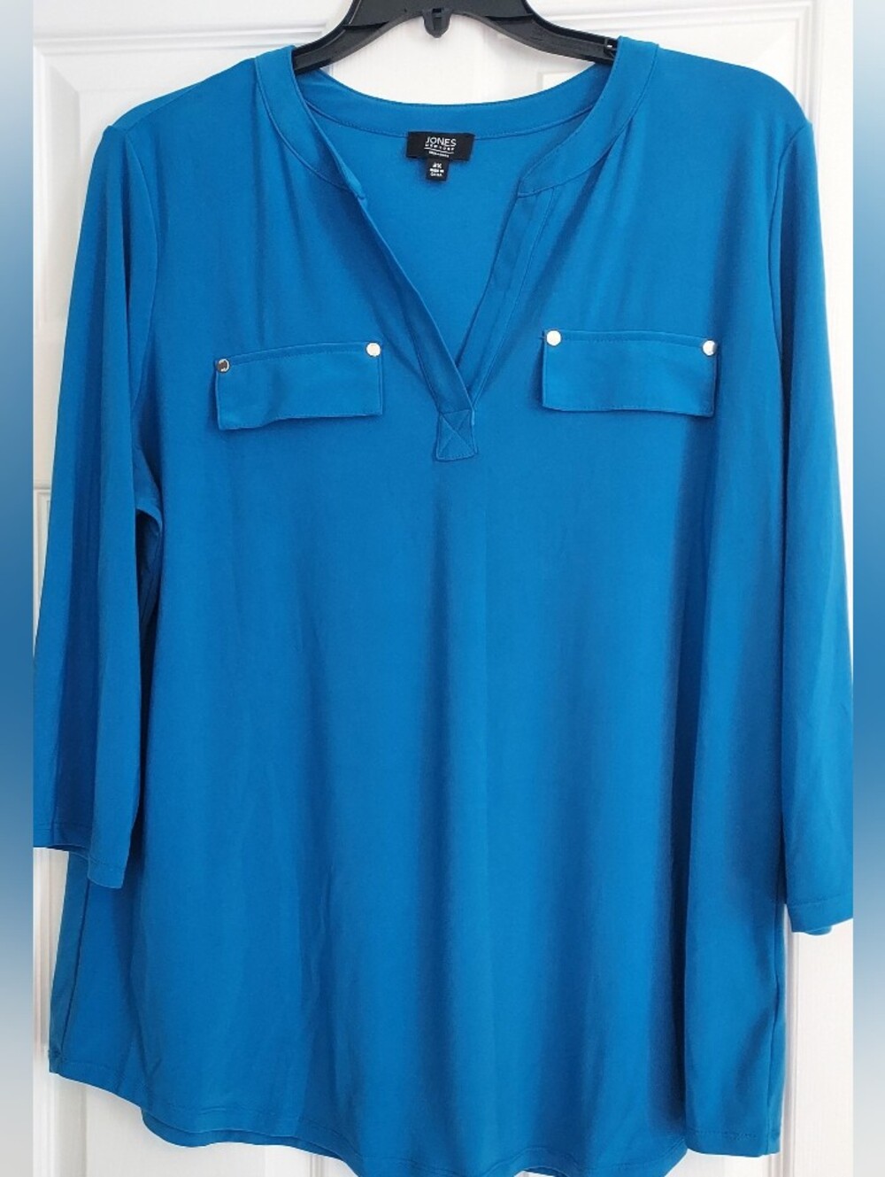 Jones New York Teal-Blue Notch Neck Tunic Blouse